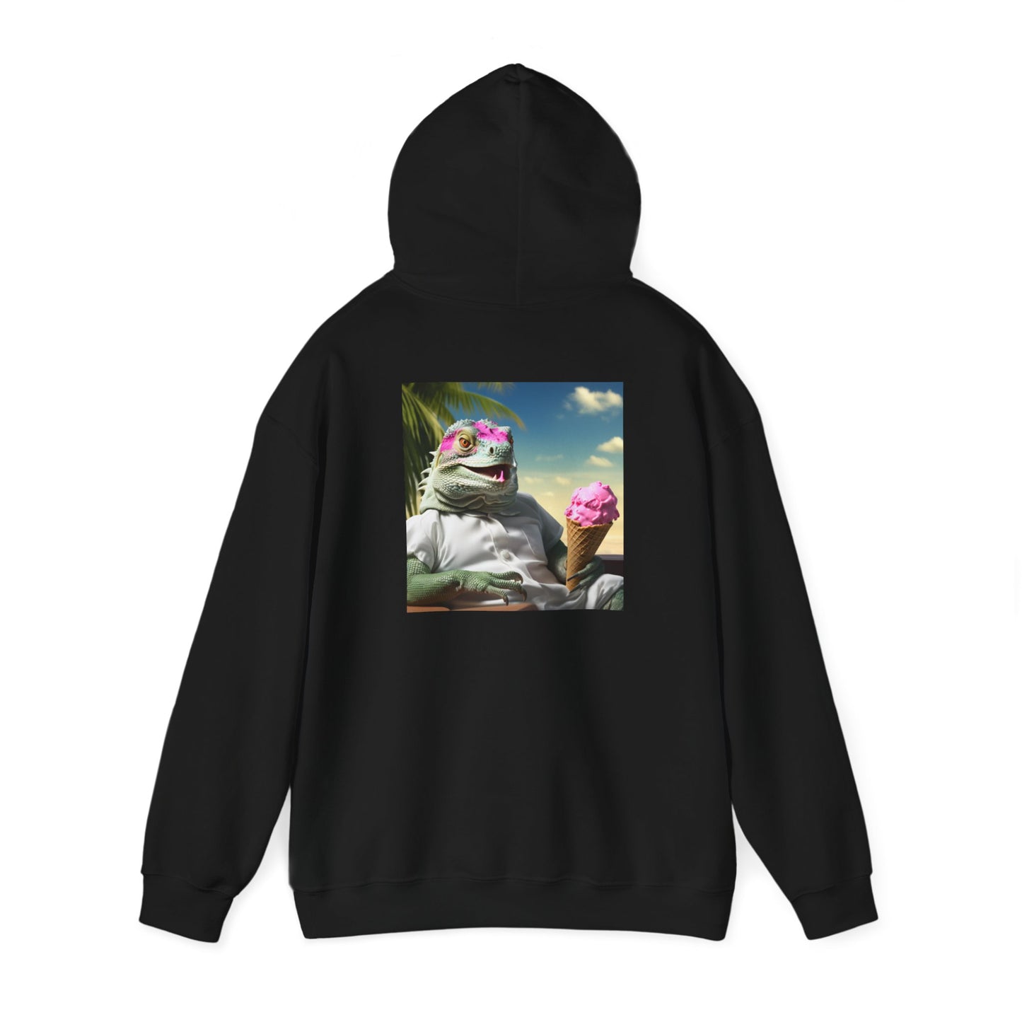 Unisex Heavy Blend™ Hooded Sweatshirt-Iguana Eating Ice-Cream.