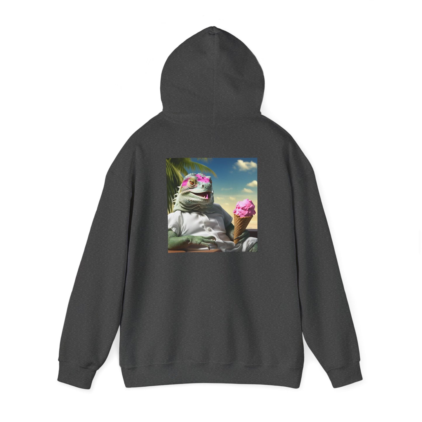Unisex Heavy Blend™ Hooded Sweatshirt-Iguana Eating Ice-Cream.