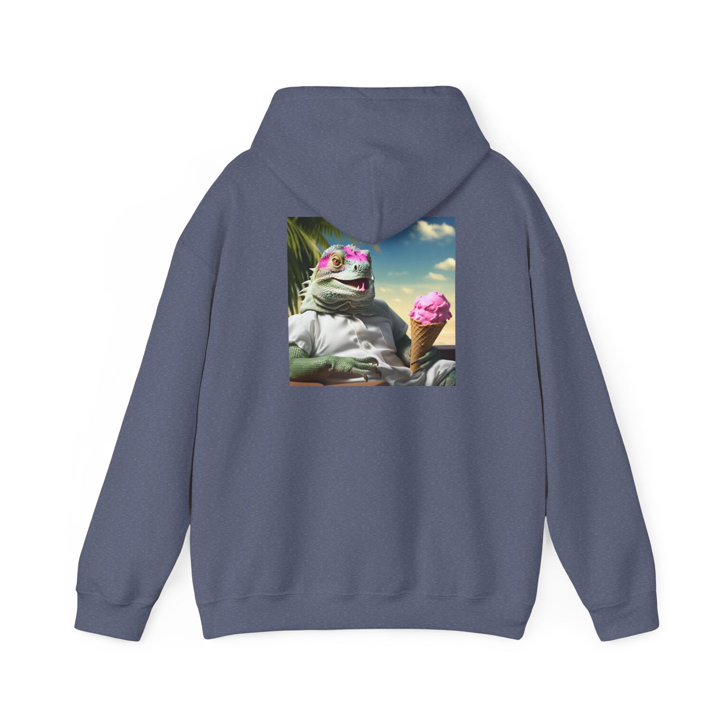 Unisex Heavy Blend™ Hooded Sweatshirt-Iguana Eating Ice-Cream.