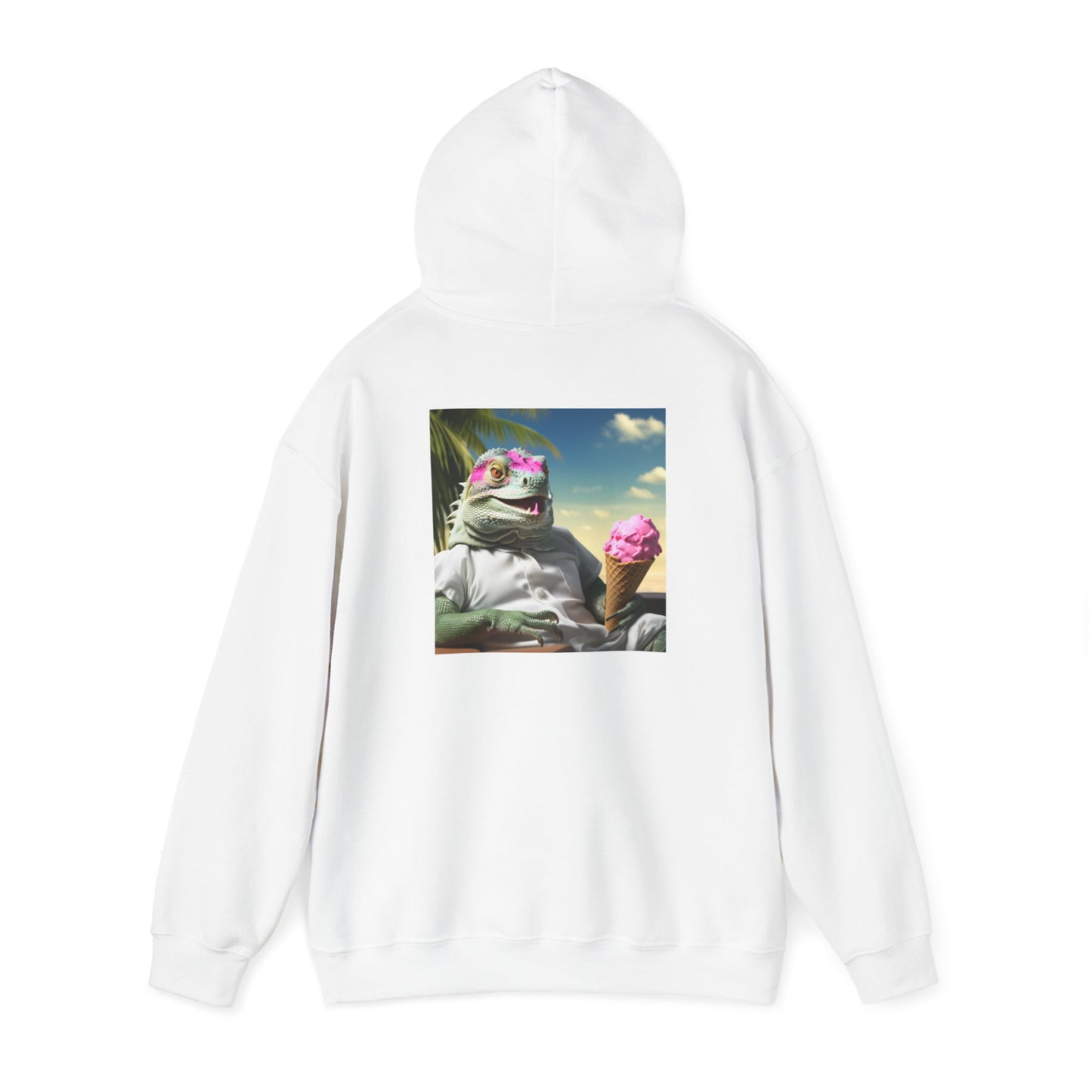 Unisex Heavy Blend™ Hooded Sweatshirt-Iguana Eating Ice-Cream.