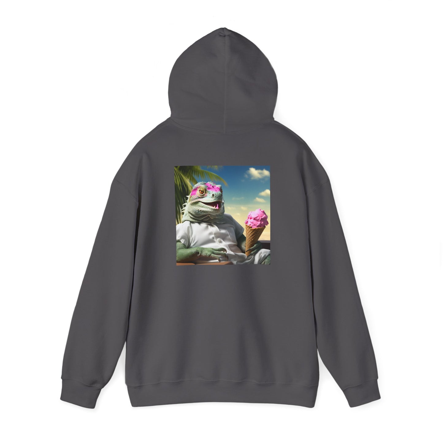 Unisex Heavy Blend™ Hooded Sweatshirt-Iguana Eating Ice-Cream.