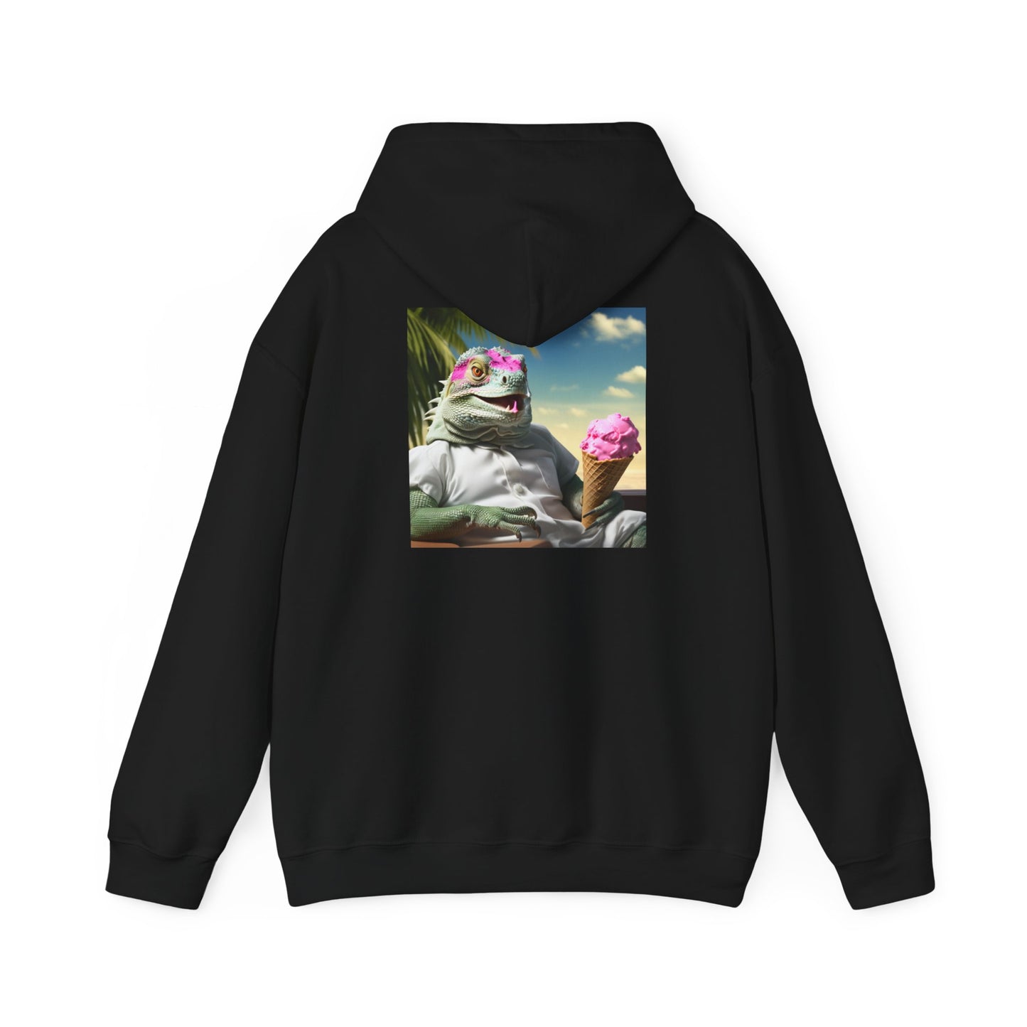 Unisex Heavy Blend™ Hooded Sweatshirt-Iguana Eating Ice-Cream.