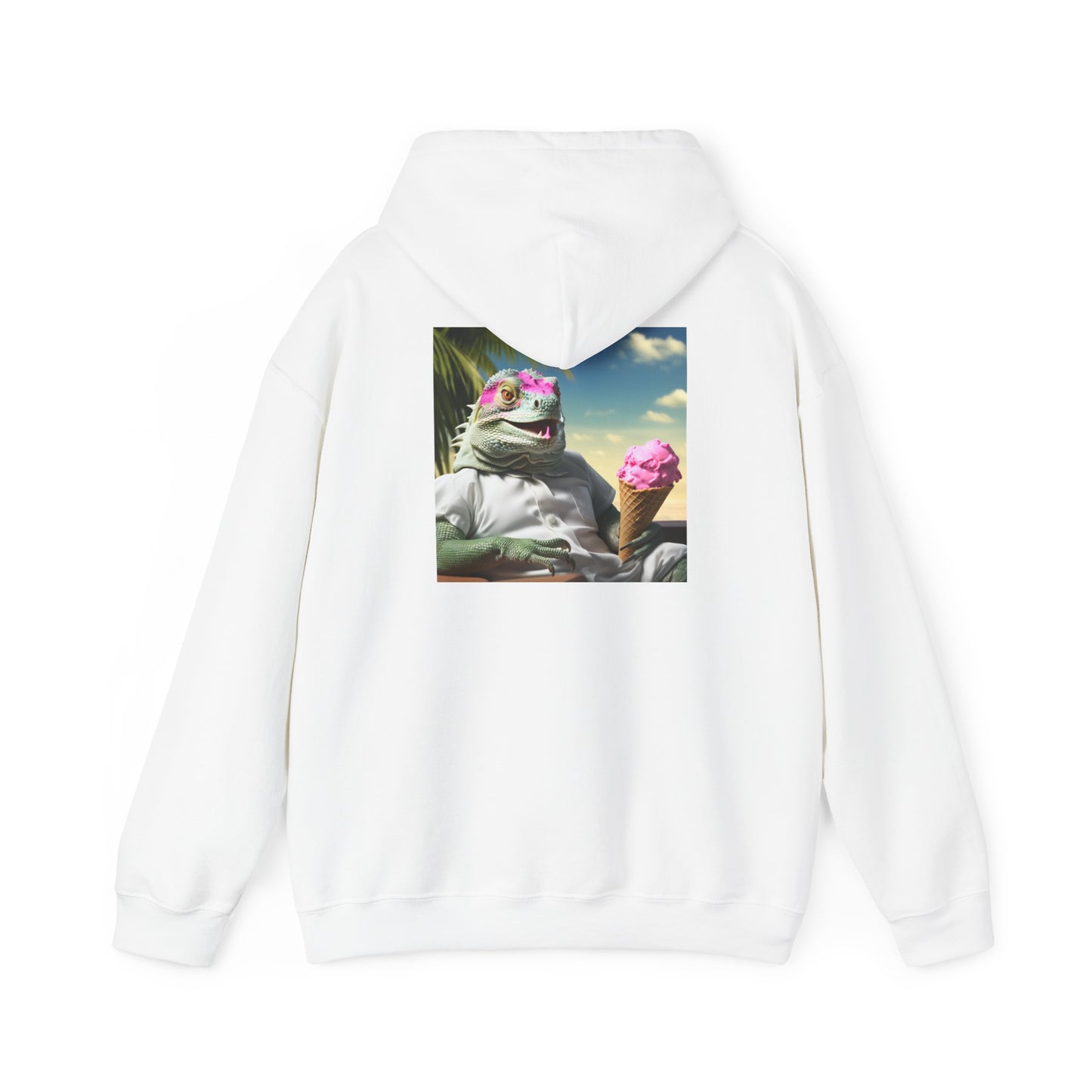 Unisex Heavy Blend™ Hooded Sweatshirt-Iguana Eating Ice-Cream.