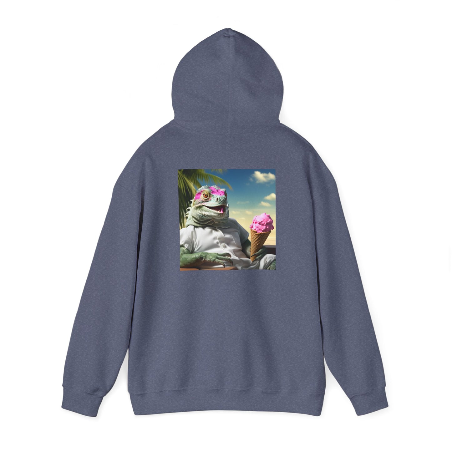 Unisex Heavy Blend™ Hooded Sweatshirt-Iguana Eating Ice-Cream.
