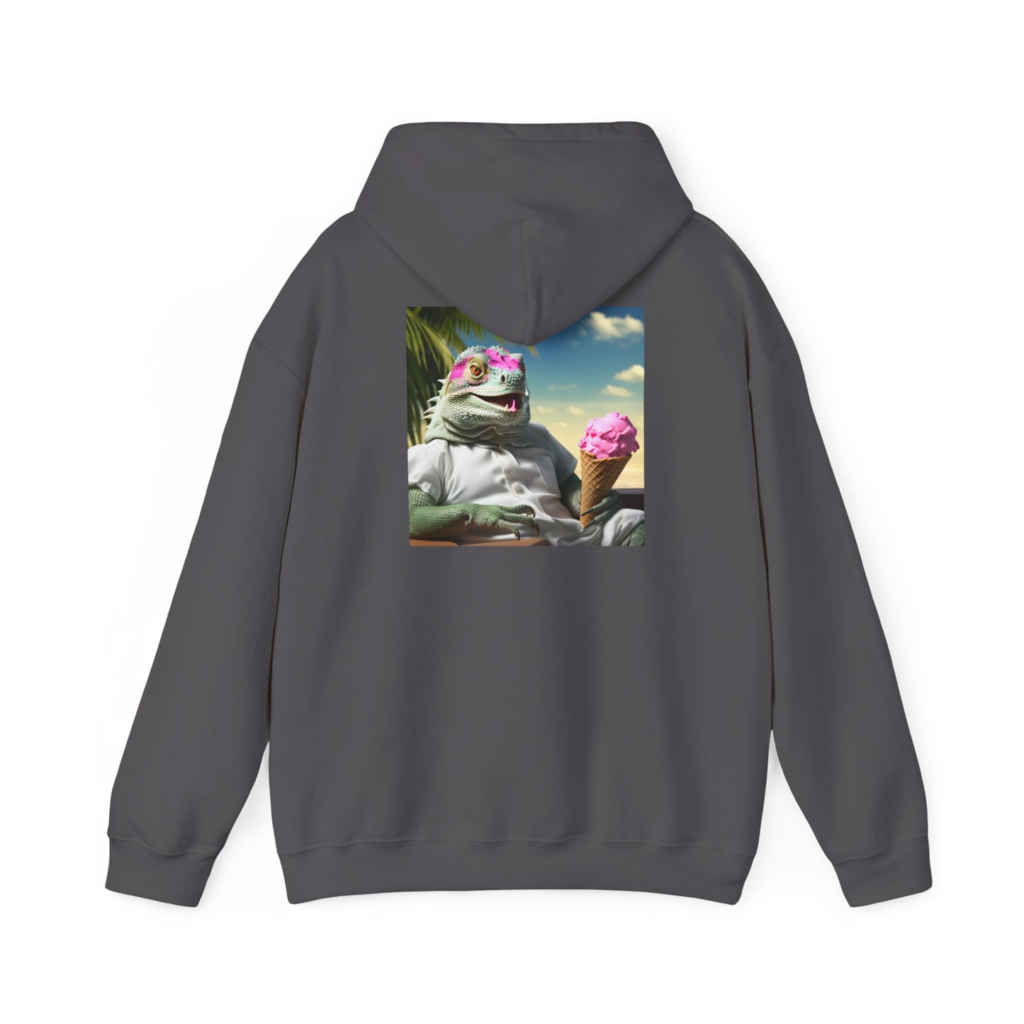 Unisex Heavy Blend™ Hooded Sweatshirt-Iguana Eating Ice-Cream.